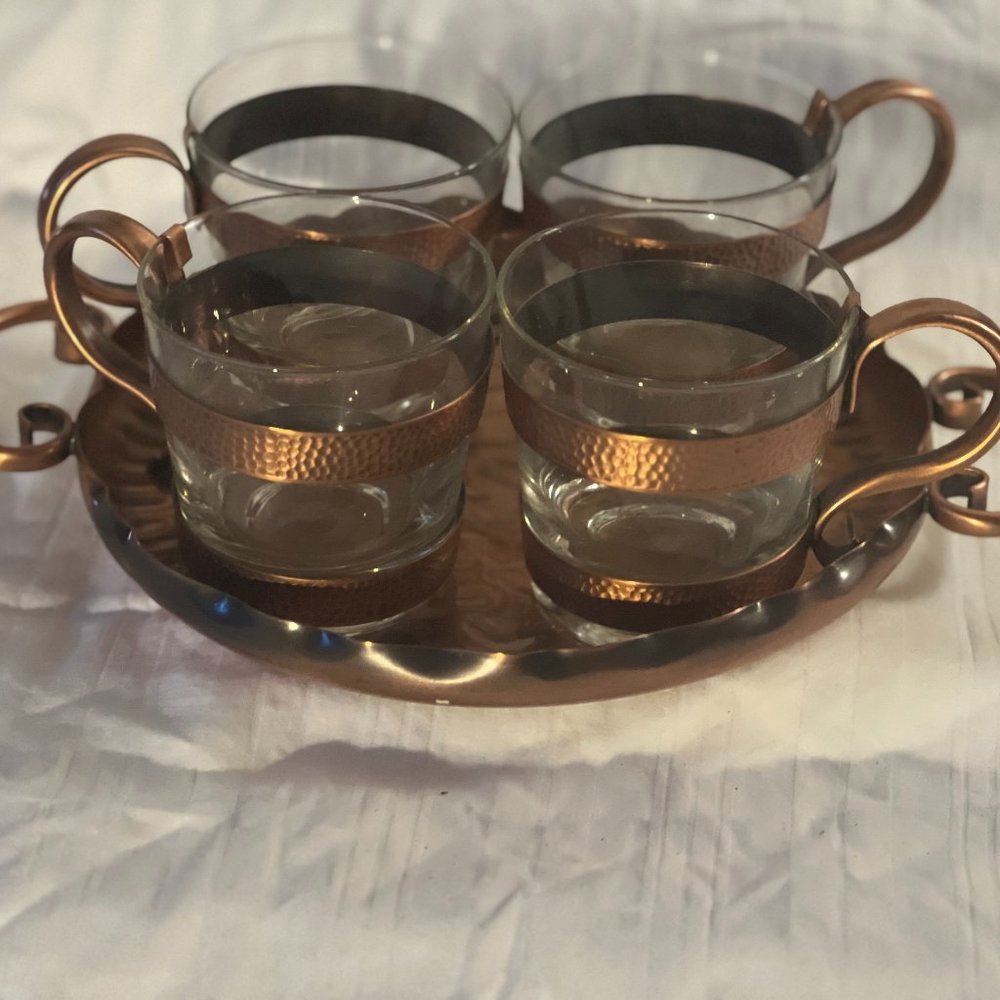 Vintage Gregorian Copper Coated Hot/Cold Beverage 4 Person Serving Set